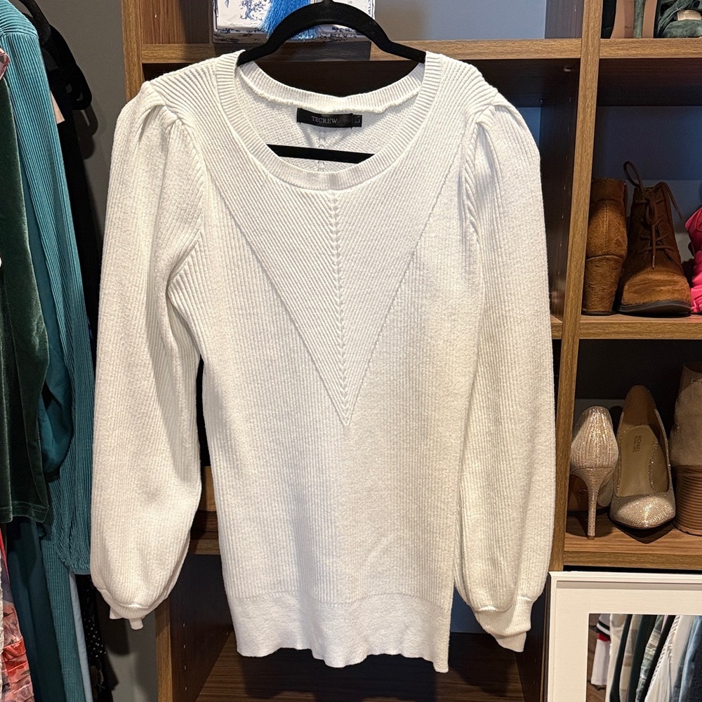 TECREW White Sweater with Puff Sleeves